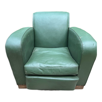 Fauteuil club art déco skaï vert