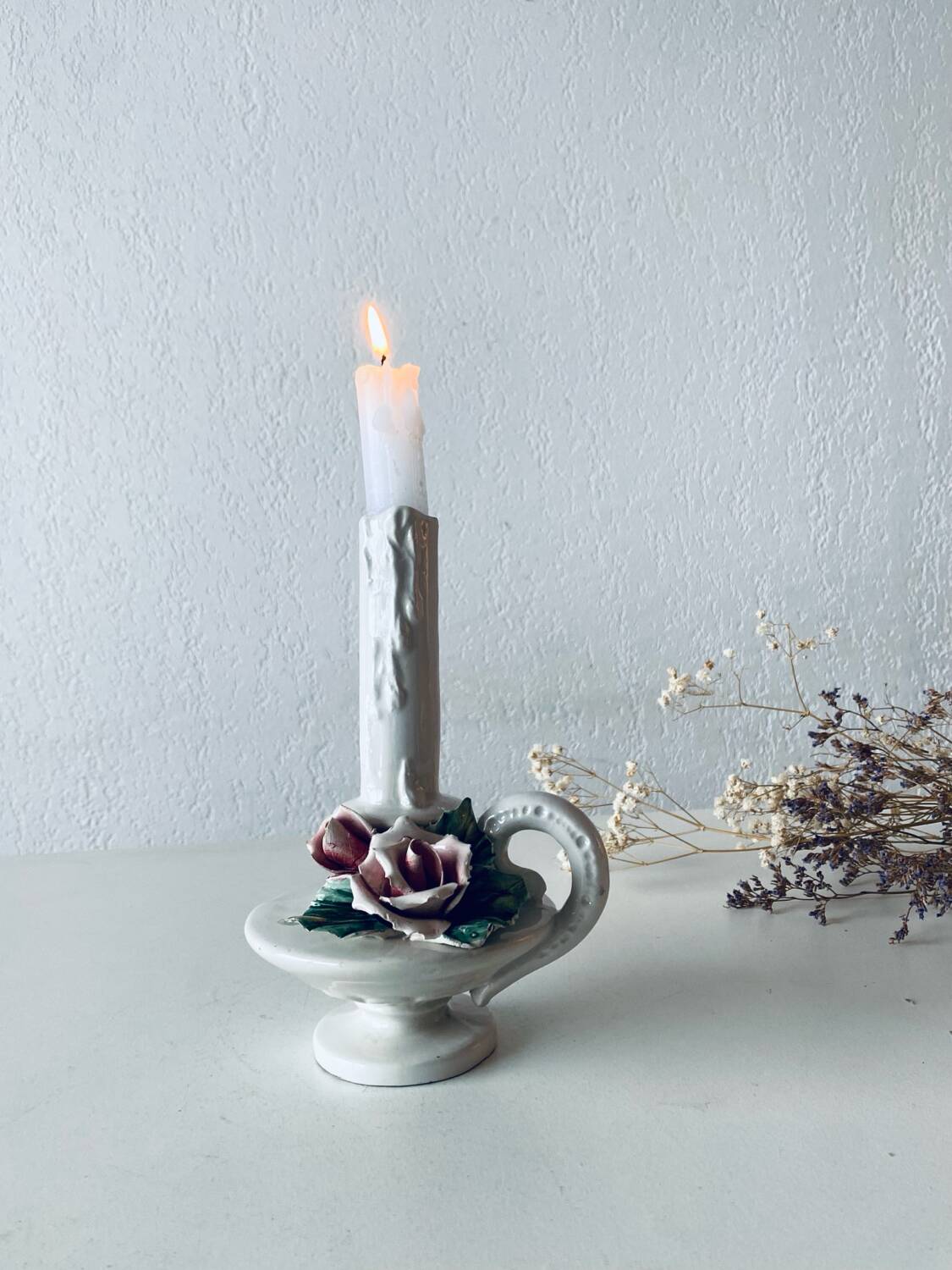Italian slip candle holder signed