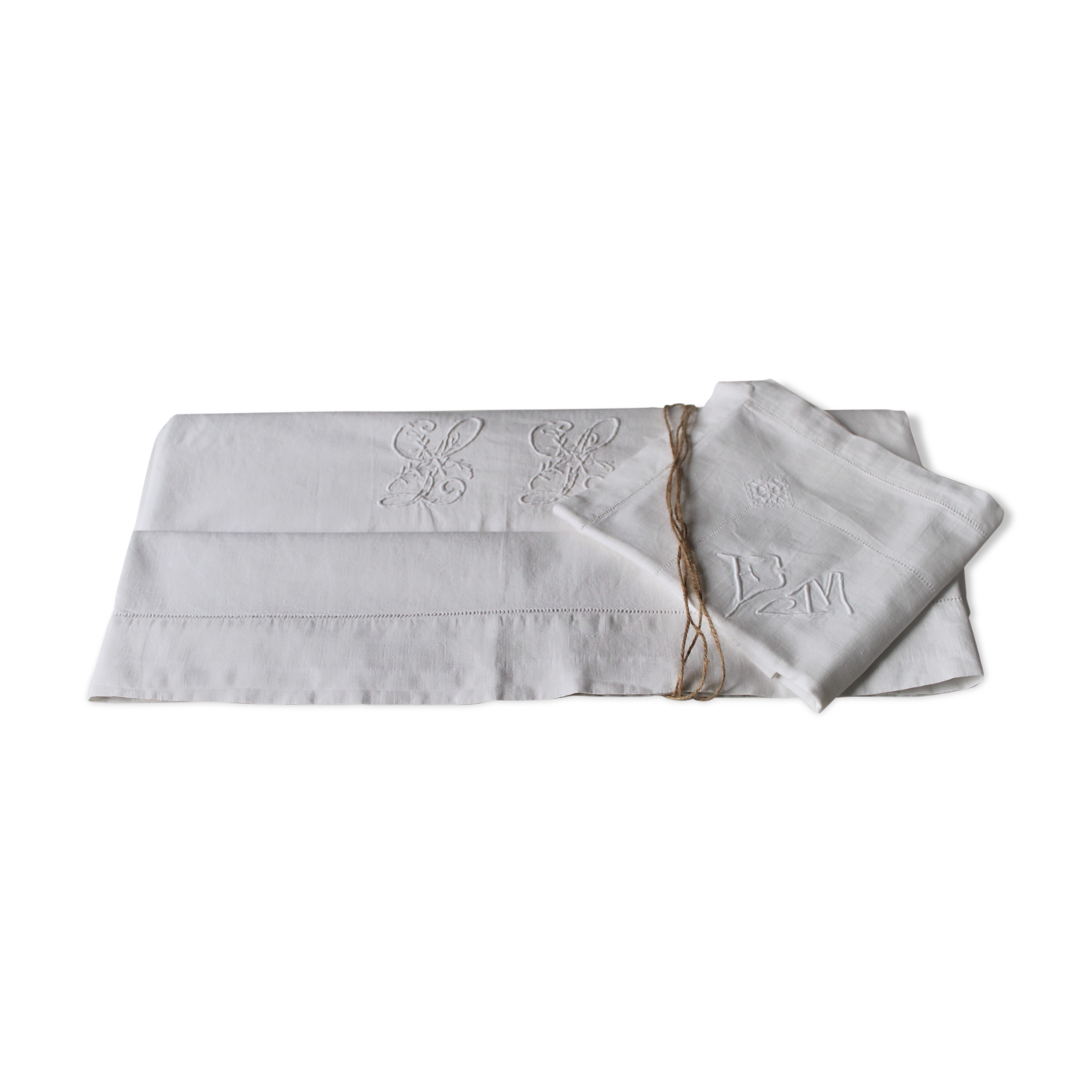 SHEET & PILLOW CASE PILLOW OLD LINEN EMBROIDER HAND