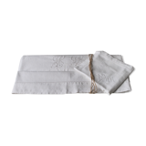 Drap & taie oreiller anciens en lin brodés main