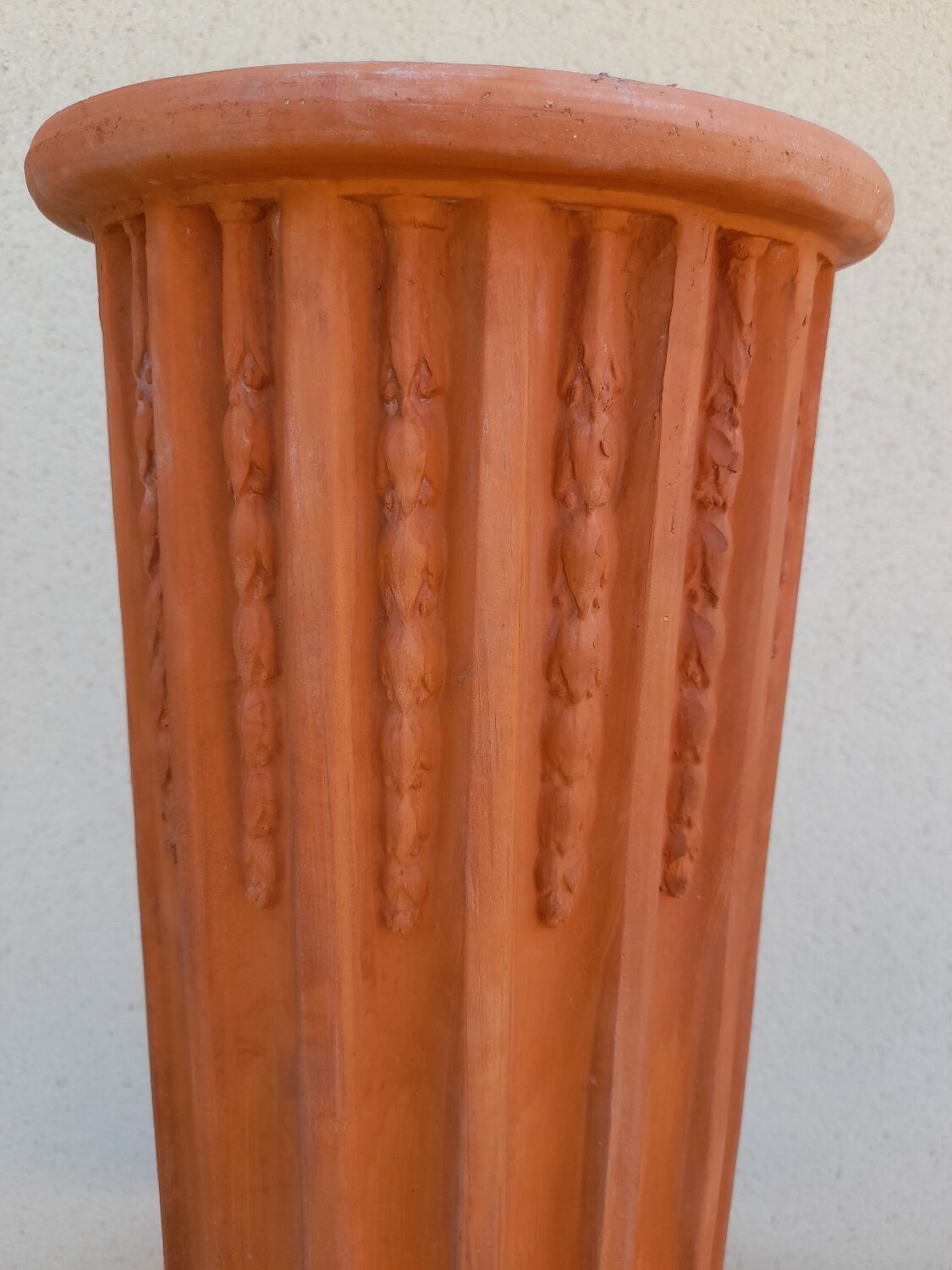 Antique fluted terracotta pedestal column