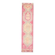 Vintage Turkish Oushak handmade wool cotton pink runner rug 85x370