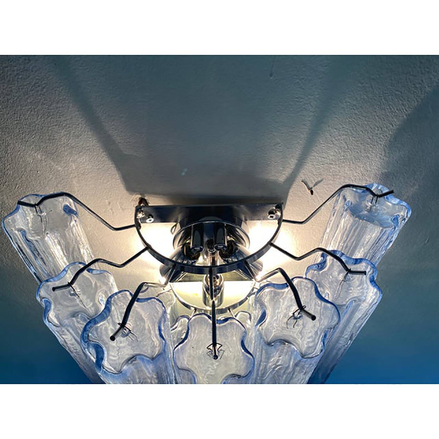 Contemporary Light-Blue “Tronchi”Murano Glass Wall Sconces in Venini Style - a Pair