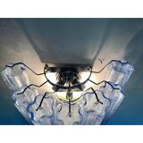 Contemporary Light-Blue “Tronchi”Murano Glass Wall Sconces in Venini Style - a Pair