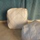 Pair of vintage square poufs in white leather, losanges patterns circa 1970
