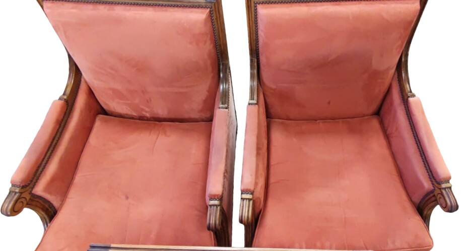 Vintage Louis XVI style armchairs by designer Pierre Counot Blandin in good condition. Wooden frame