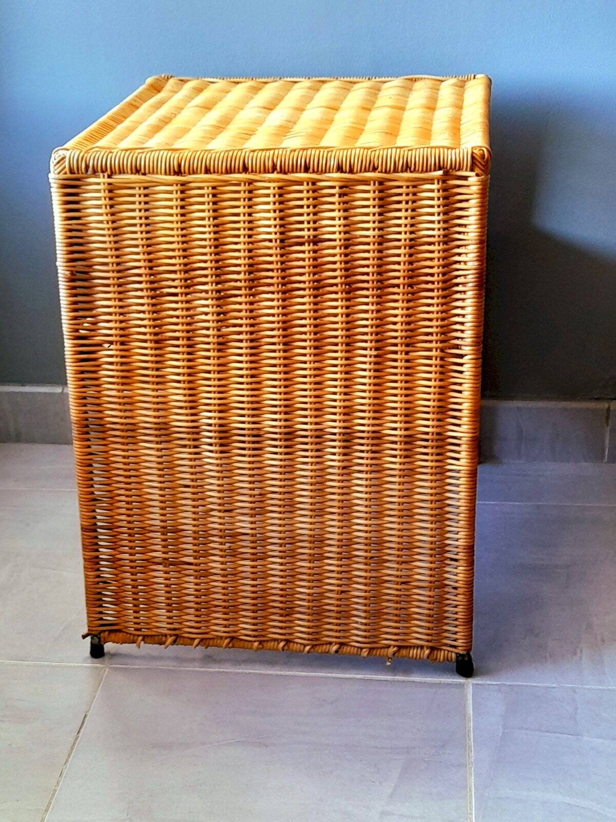 Wicker bedside table or side table from the 1960s.