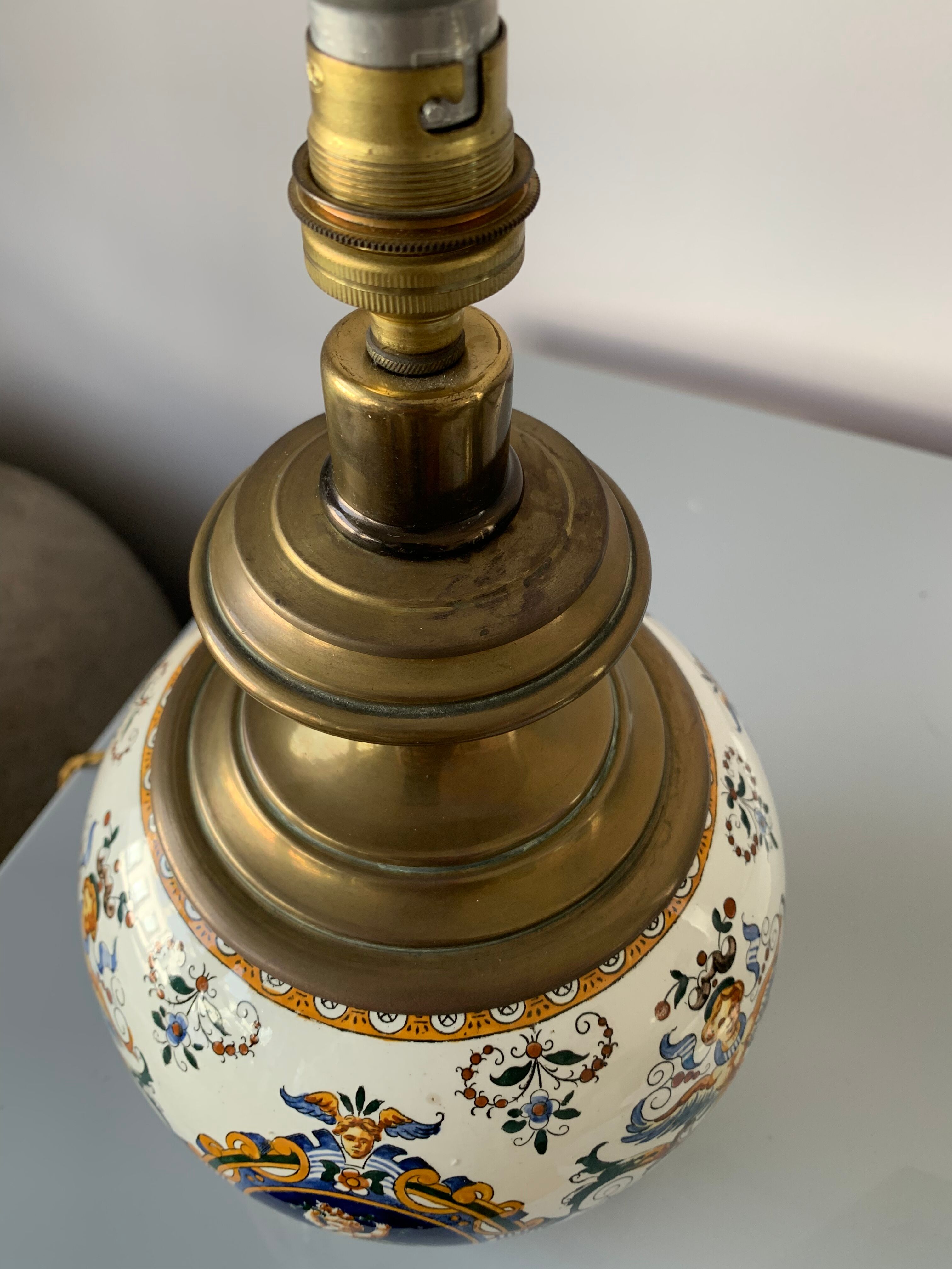 Old faience lamp of Gien Renaissance decoration 1876