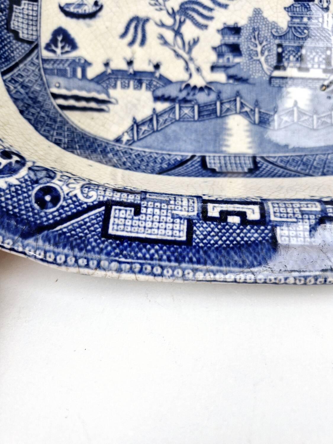 Old Rectangular Hollow Dish In English Earthenware 19th Chinese Decor Blue Willow