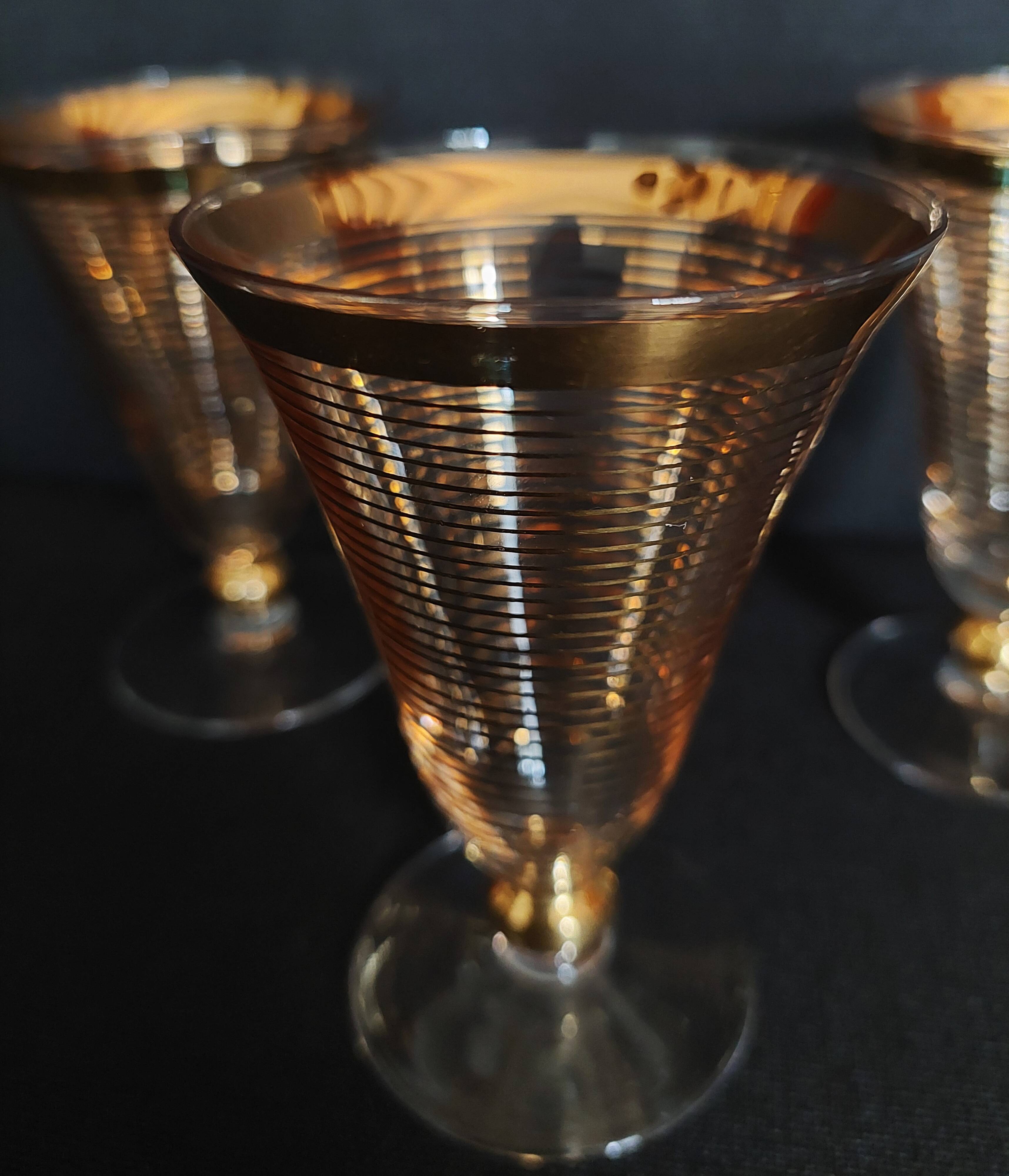 Série de trois verres cristallerie de Hartzviller rayures dorées années 50 60