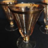 Set of three Hartzviller crystal glasses with golden stripes from the 50s and 60s