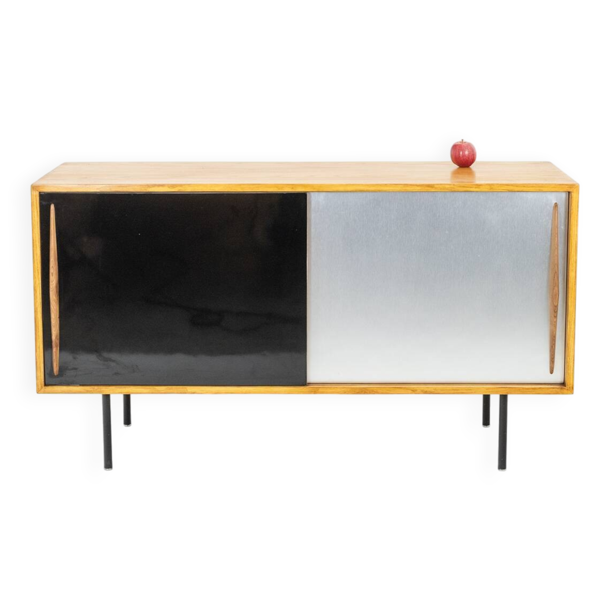 Low ash sideboard with sliding doors. 1960s.