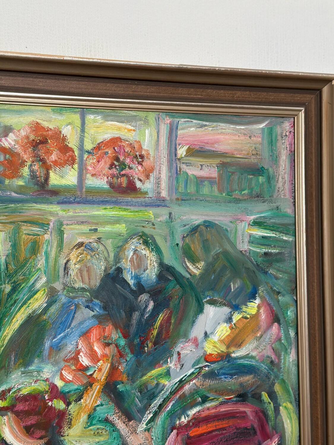 Swedish Oil on Canvas – “Interior with Figures” by Erik Lo  (1914–2004