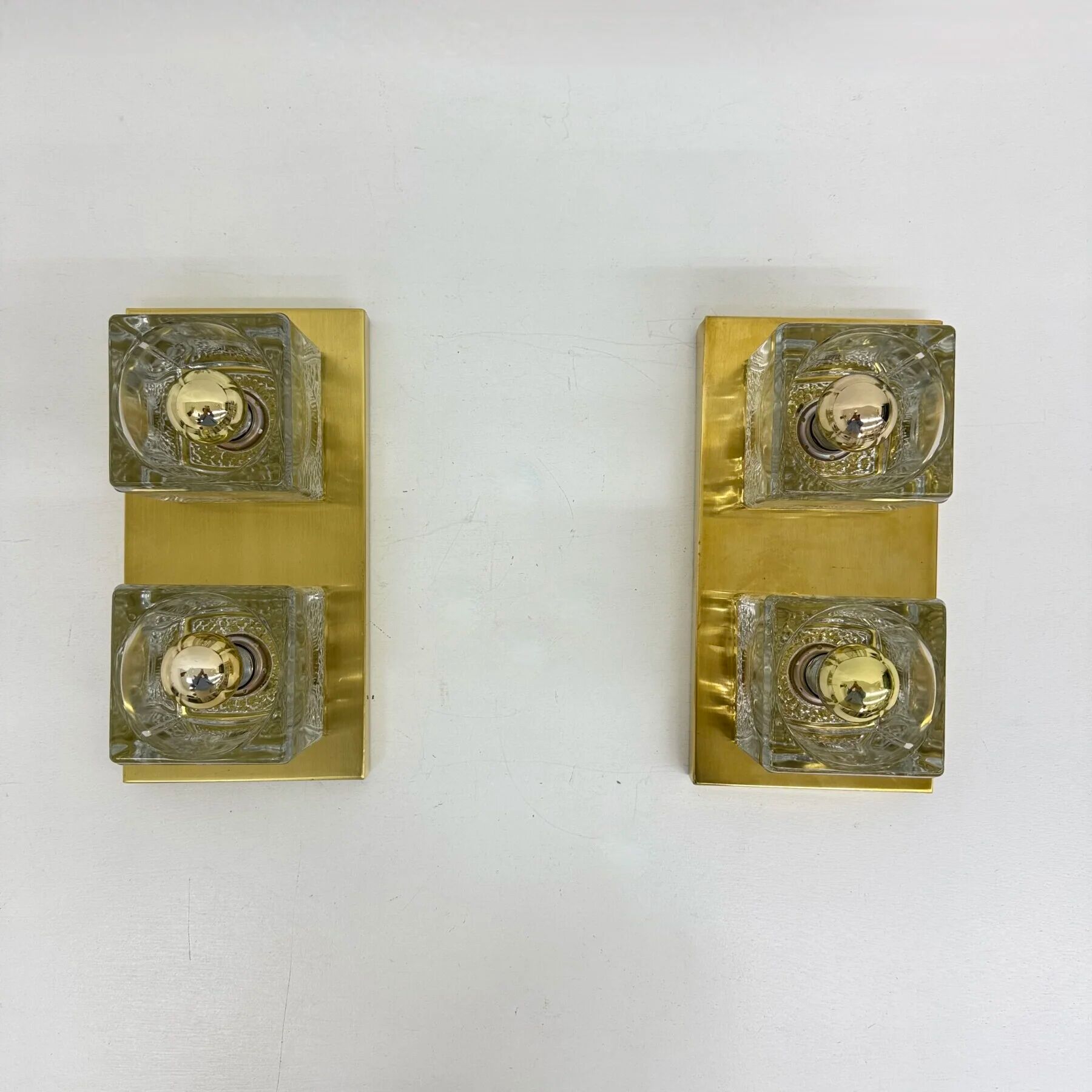 Pair of Peil & Putzler ice cube glass wall lamps, 1970s