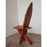 Series of 4 brutalist chairs carved in solid pine 1970