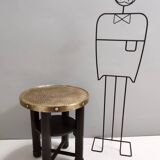 Secessionist Durmast Coffee Table with a Shelf and a Round Brass Top, Austria