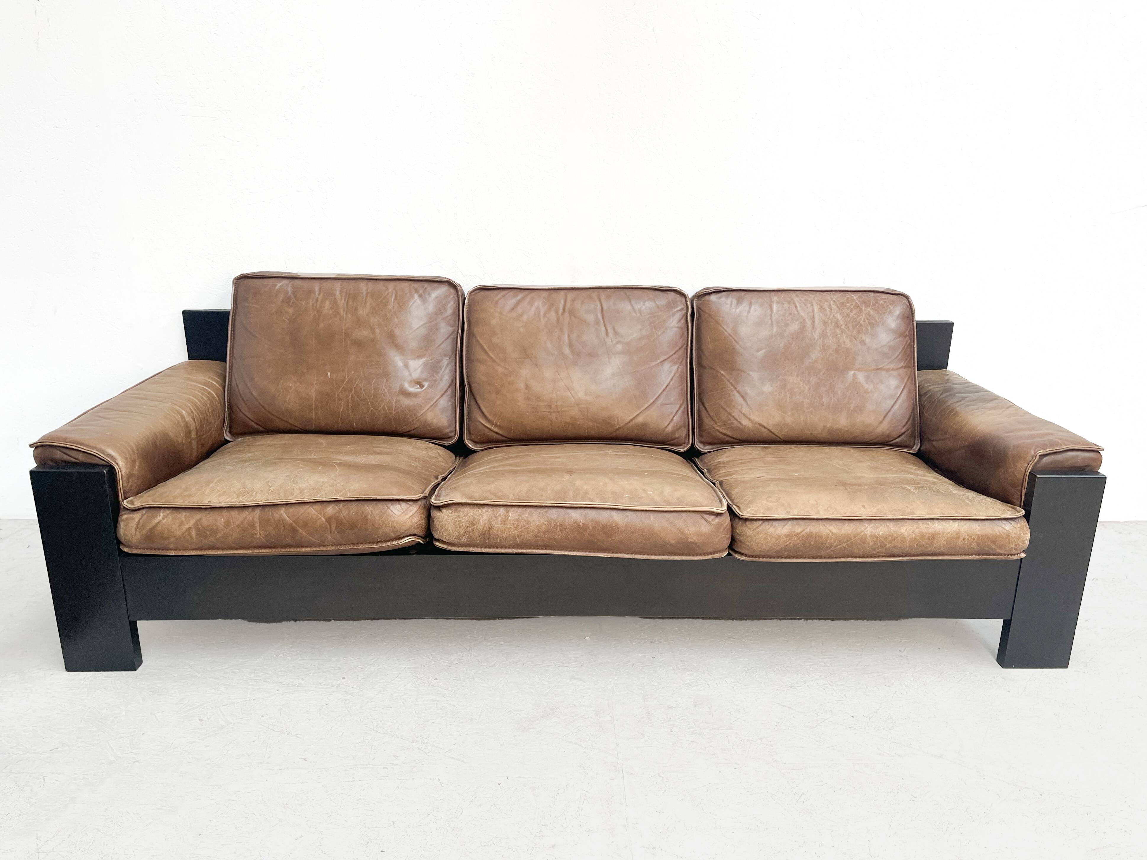 Brown leather sofa set Leolux