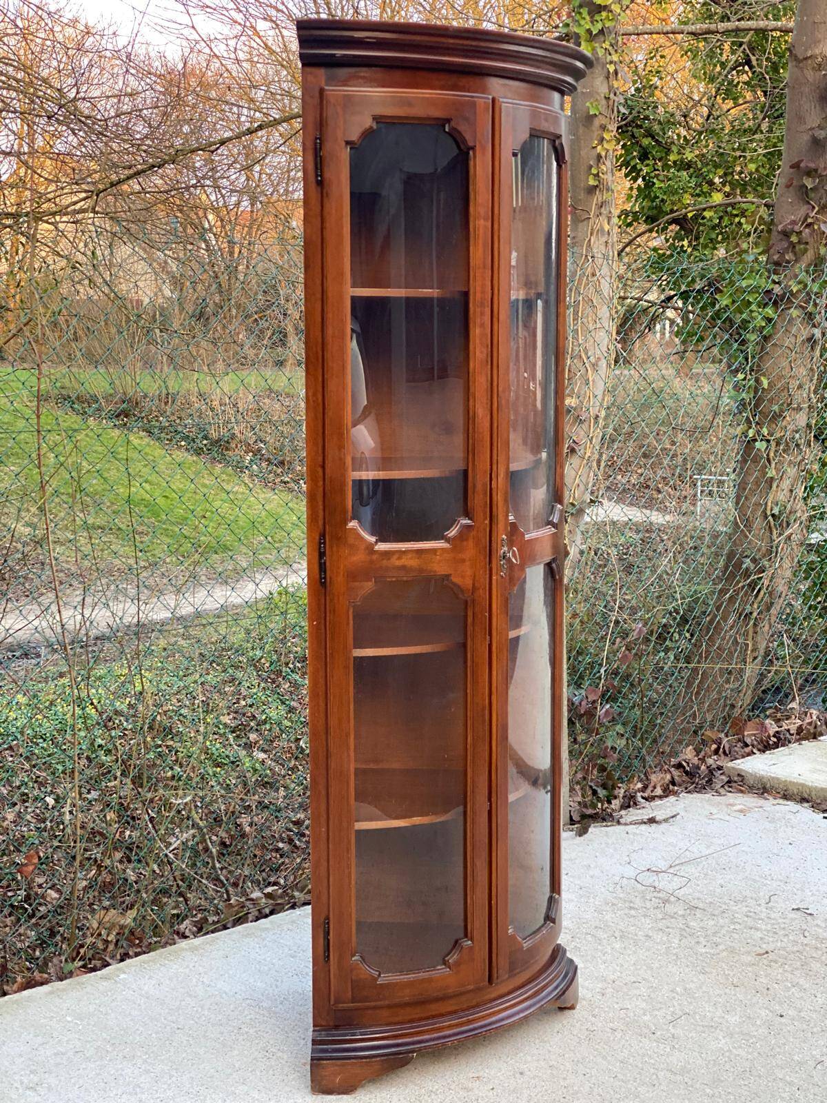 Quarter-round corner display cabinet in solid wood