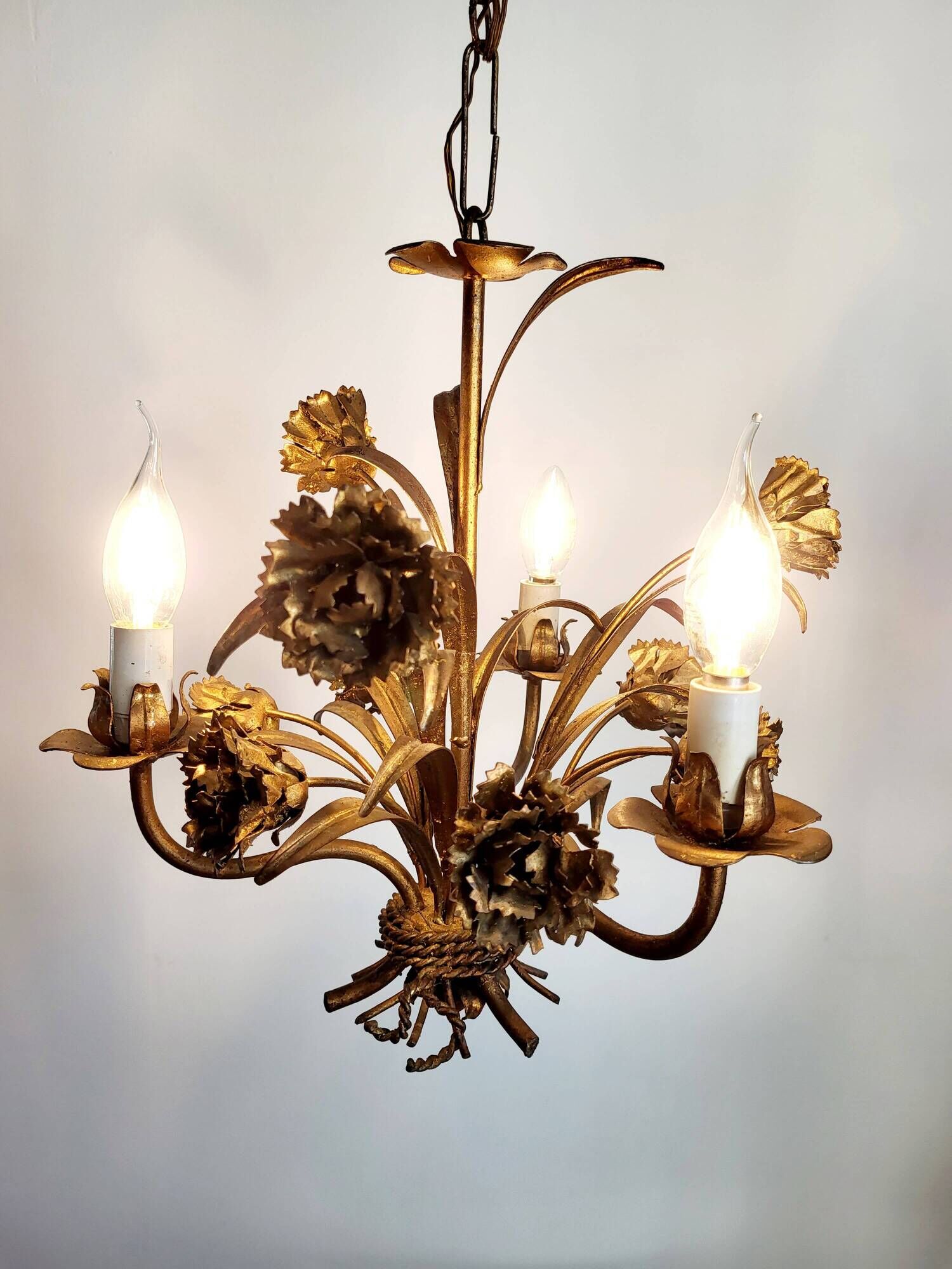 Hollywood Regency Roses kroonluchter, Verguld, Drie Armen, Italie