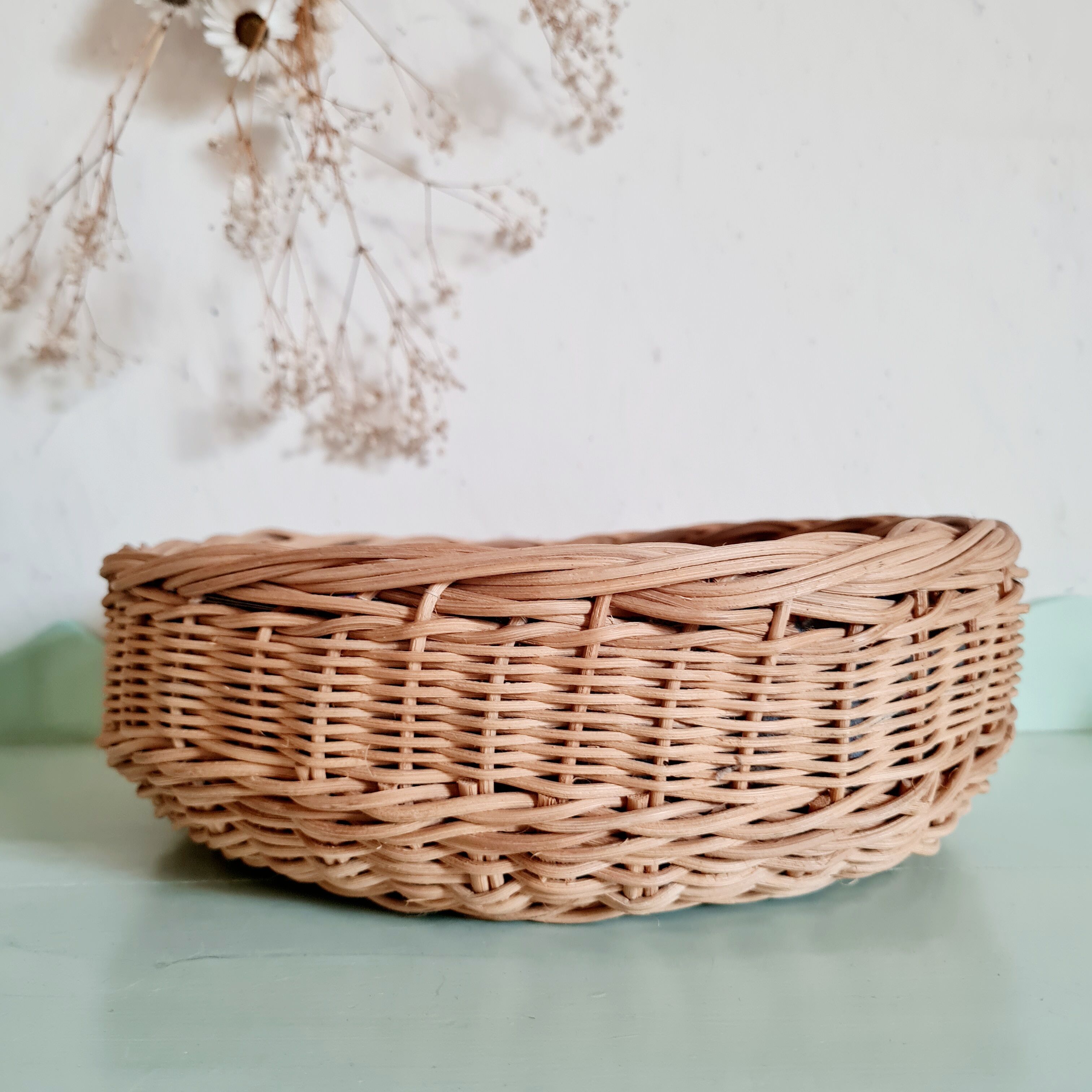 Vintage rattan basket interior liberty fabric
