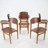1960s Set of 6 Børge Mogensen Model 122 Oak and Teak Dining Chairs for Søborg Møbelfabric, Denmark