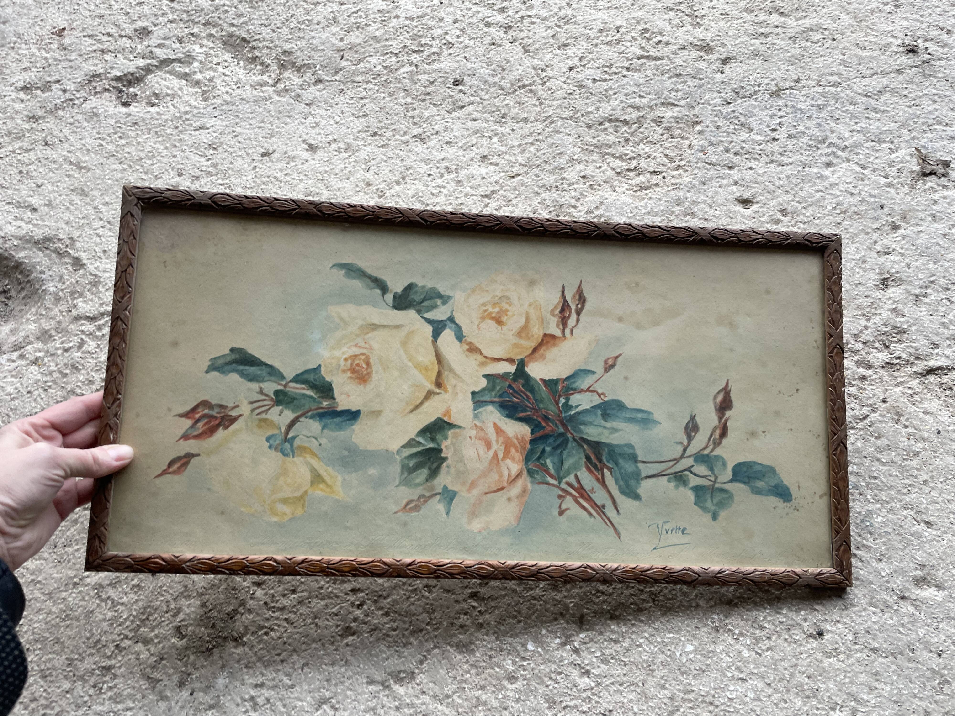 Old watercolor under glass