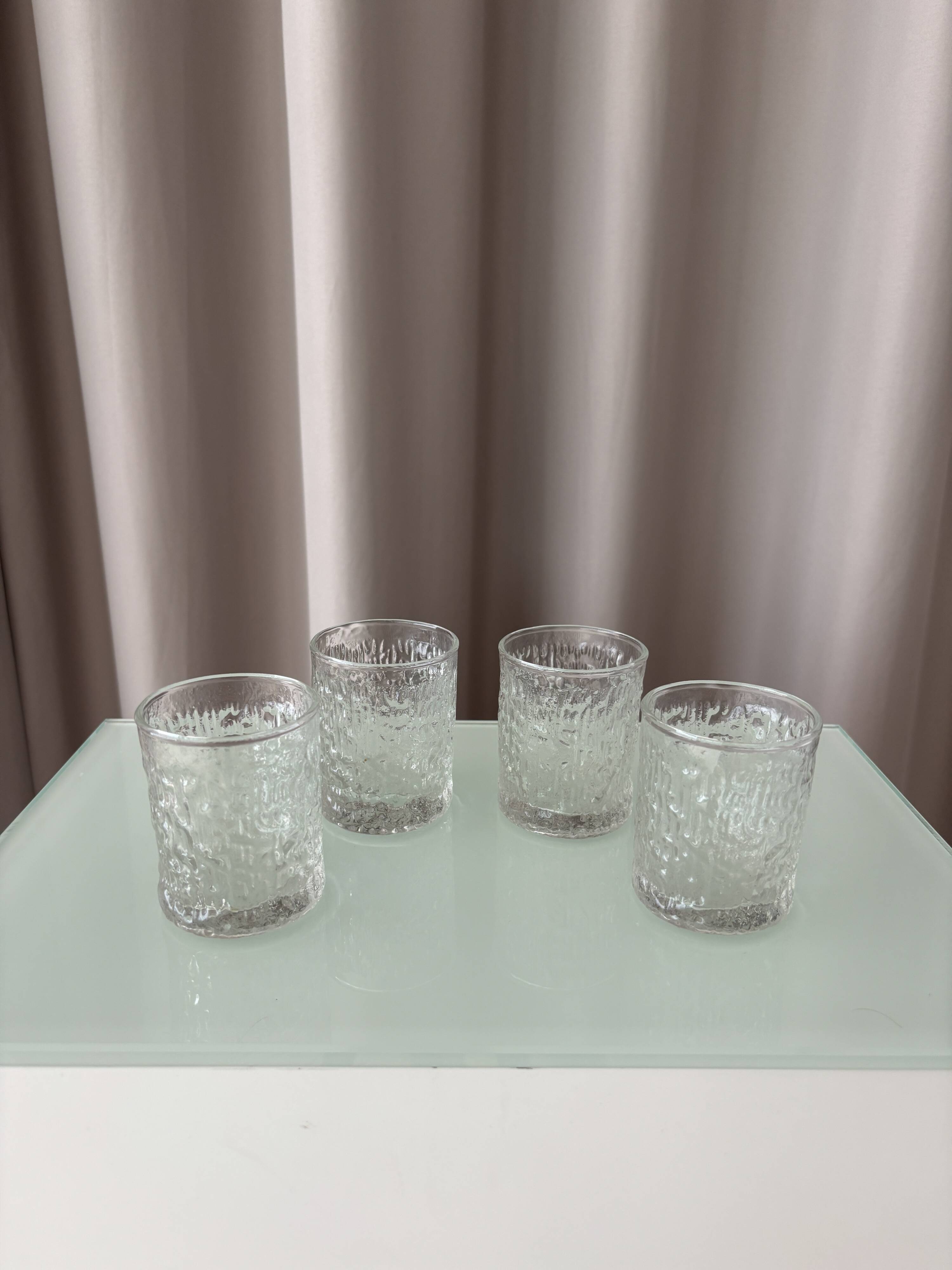 Set of 4 Vintage Ice Textured Shot Glasses / Tealight Holders