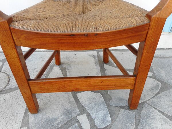 Fauteuil ancien en bois et paille
