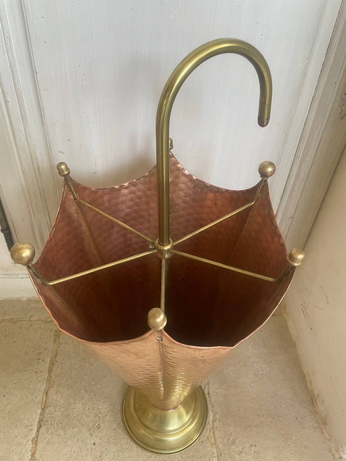 Vintage copper and brass umbrella stand