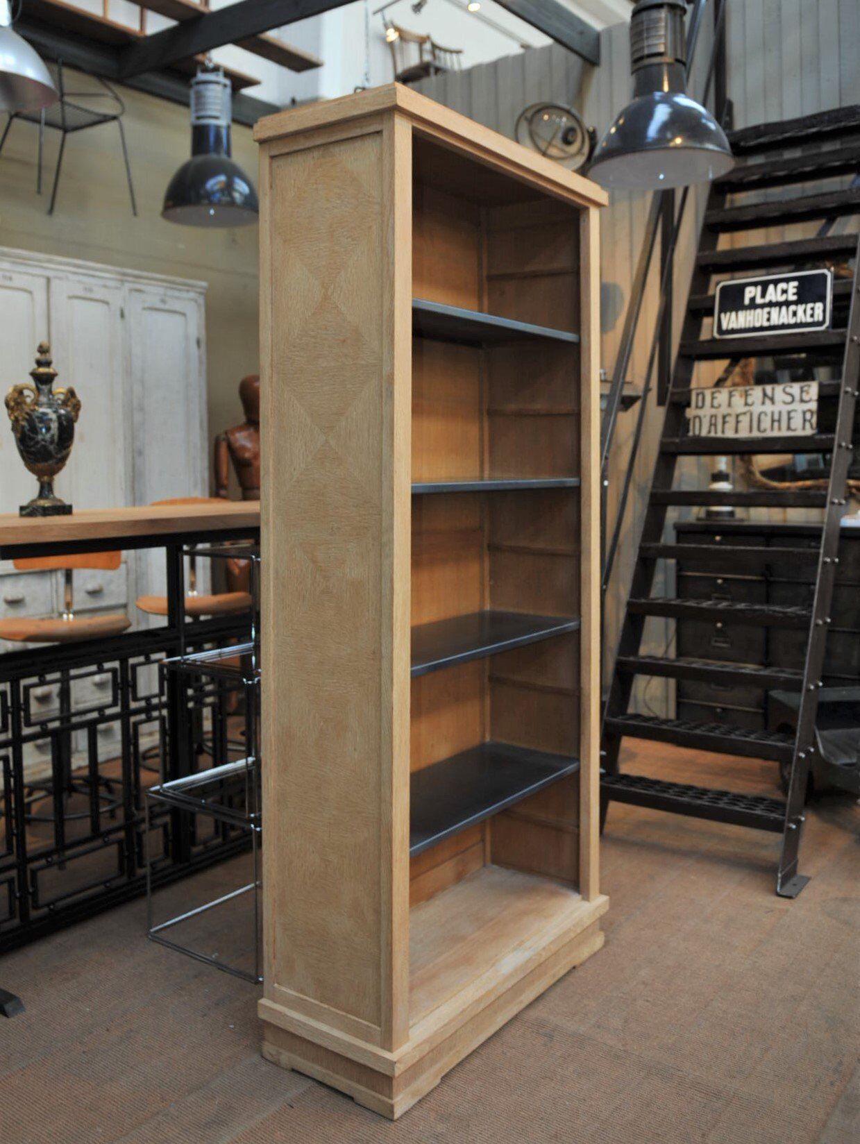 Oak and metal library