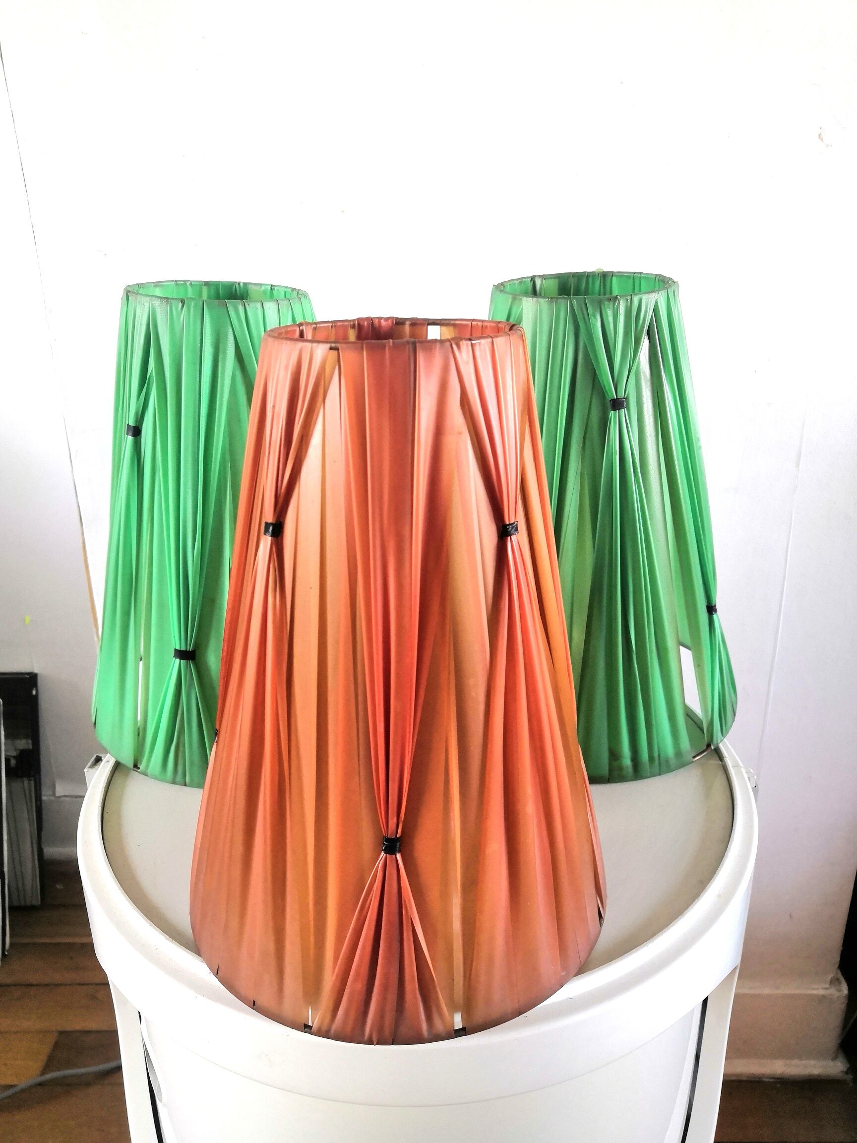 Set of 3 lampshades vinyl tapes plastic design 50s - 60s