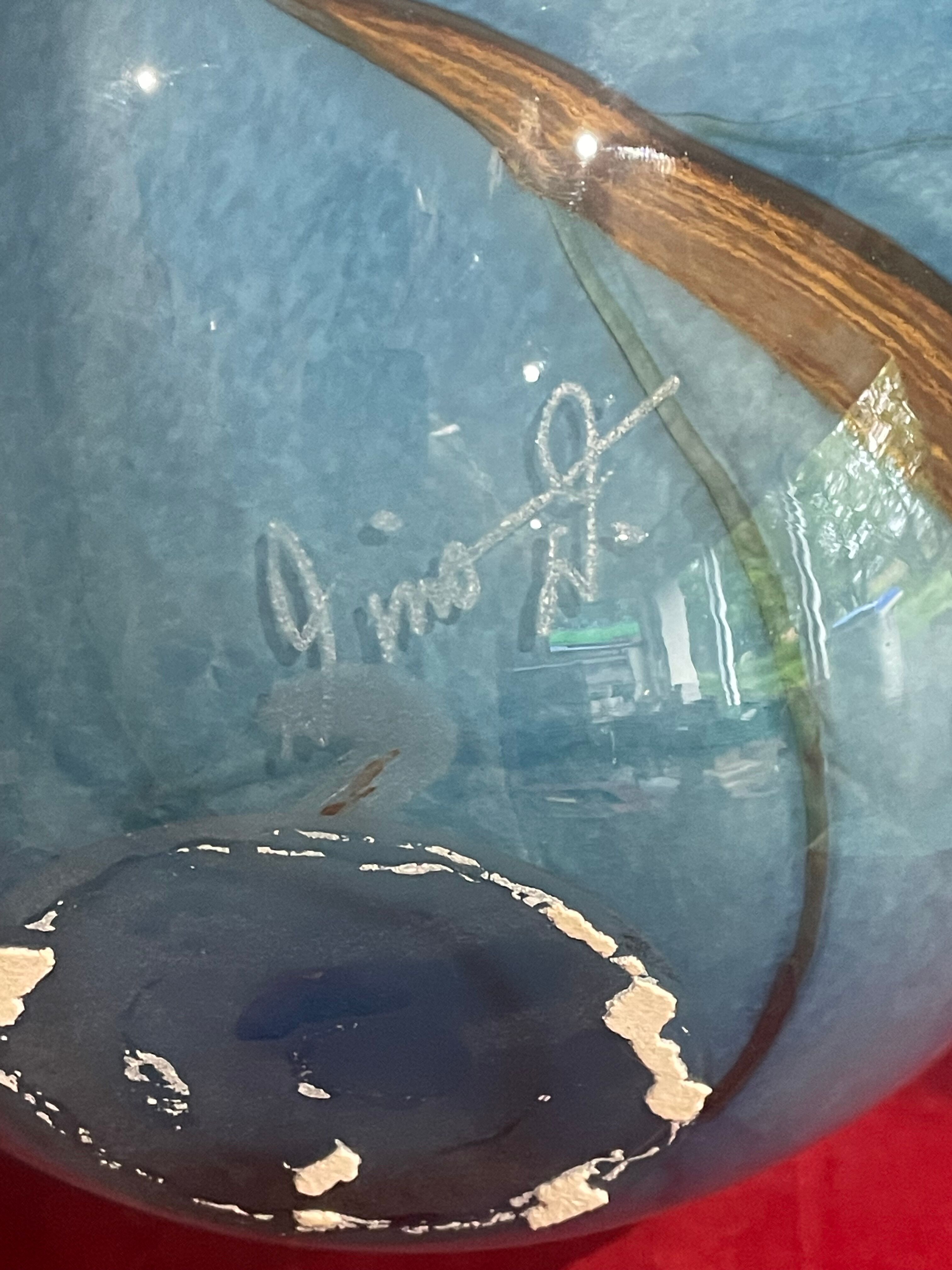 Ball sphere blue art glassware marble style murano de gino vase