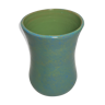 Old green blue decoration ceramic vase signed vintage