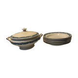 Soup tureen and 6 old Longchamp soup plates, Terre de Fer, Marcel model