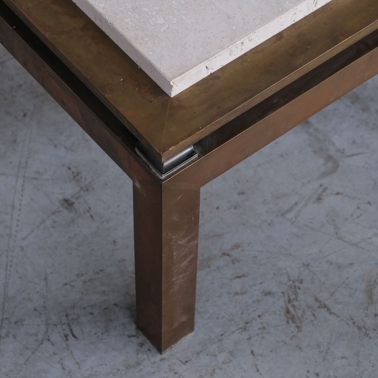 Travertine and brass mid-century french coffee table