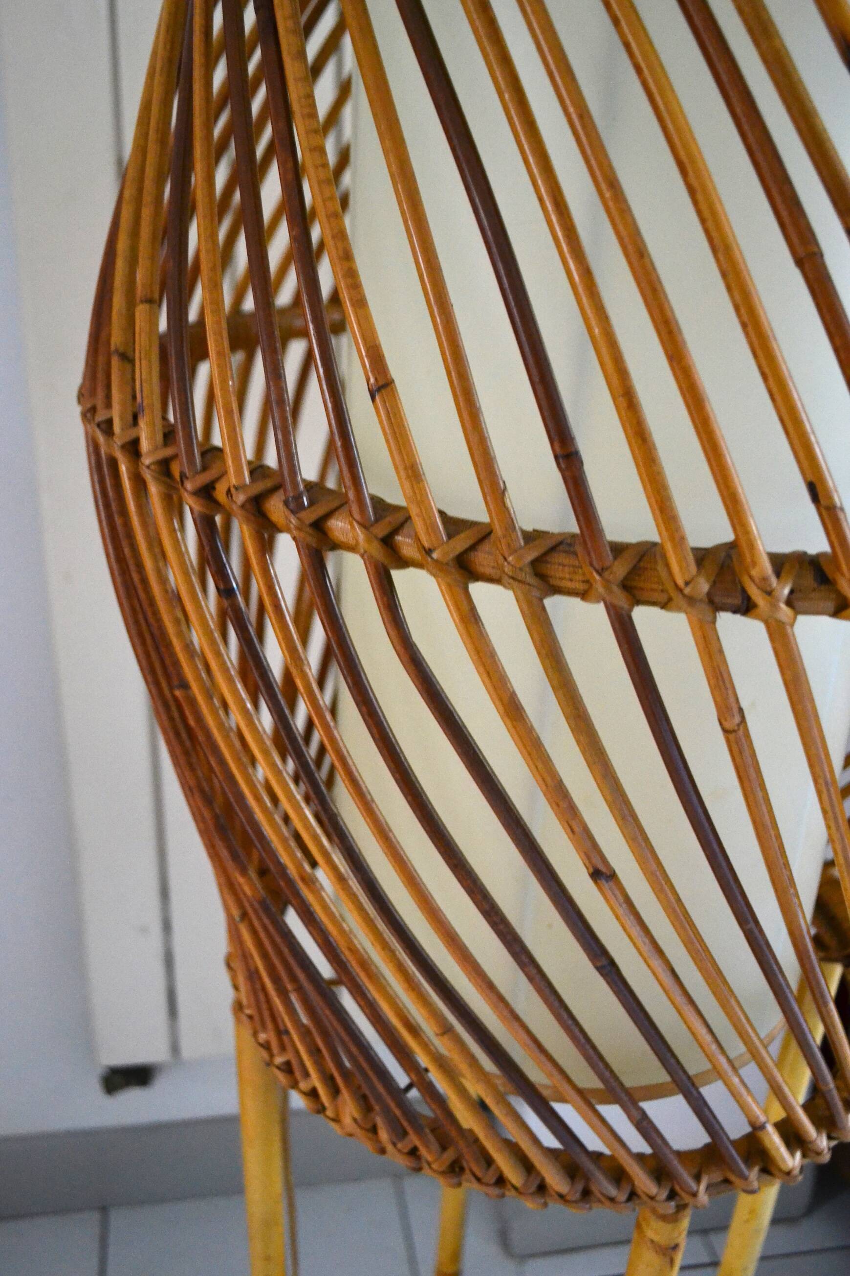 Bamboo rattan floor lamp from the 1960s in the Audoux Minet style.
