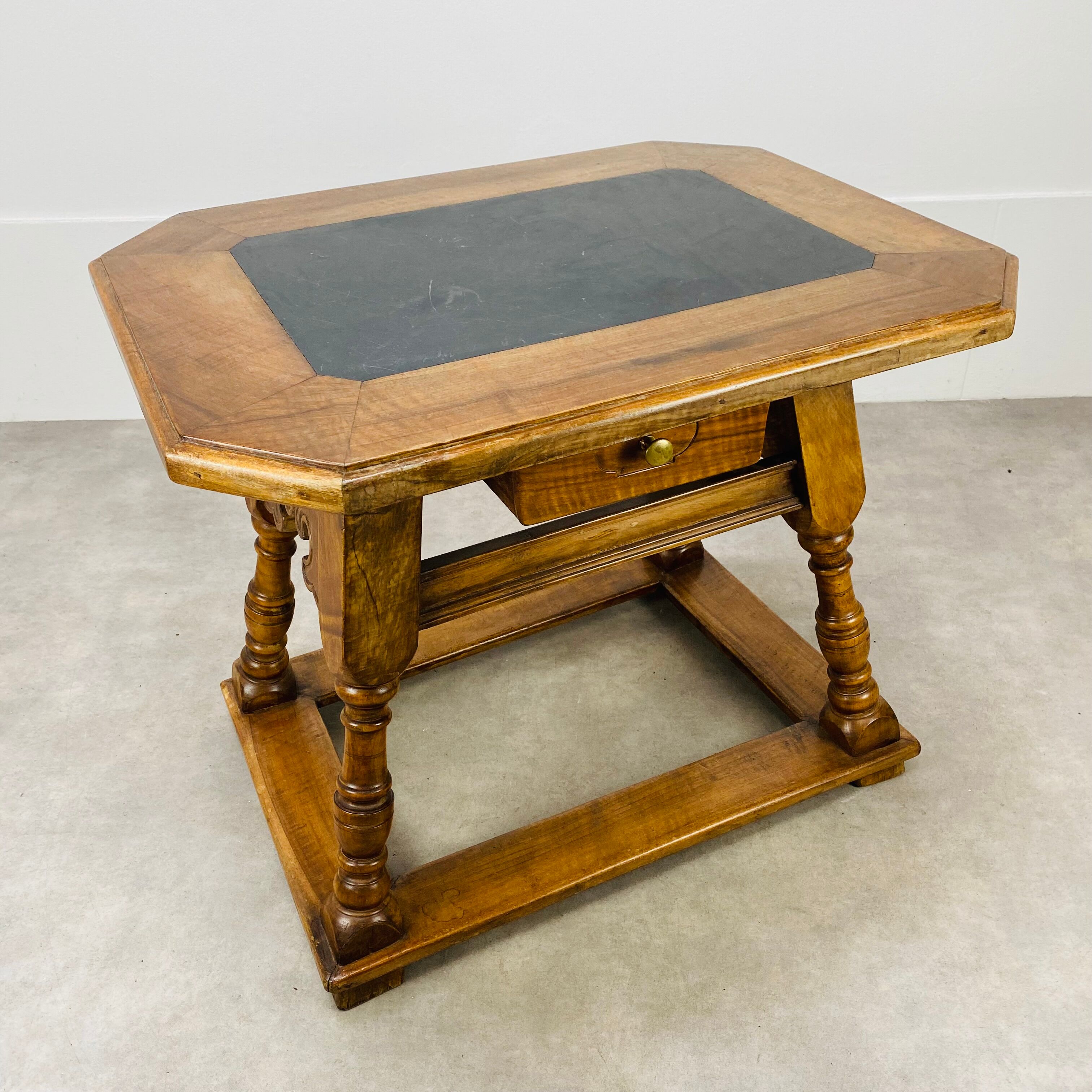 Swiss wood and slate money changer table