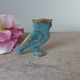 Miniature brass owl figurine with blue eyes, small owl vintage Greek art sculpture