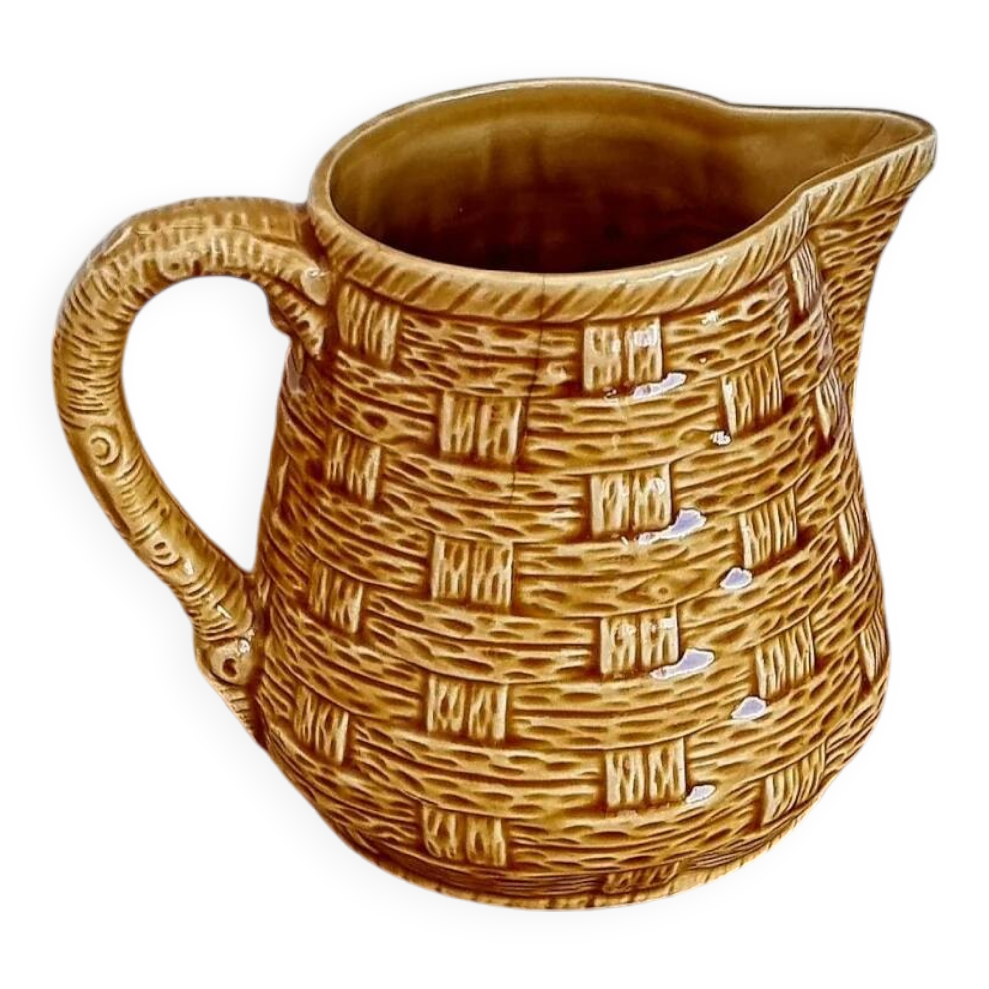 Pichet Digoin Sarreguemines woven basket effect caramel vintage