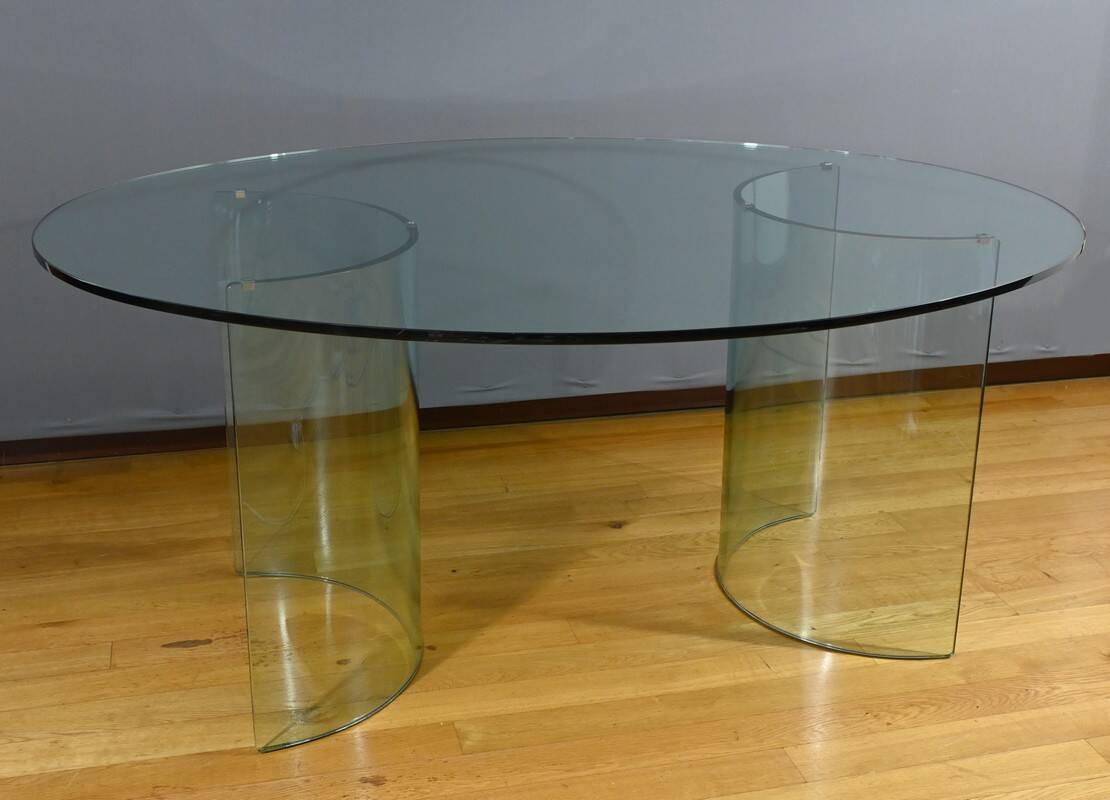 Oval Glass Table, attributed to Fiam, Italy – 1980