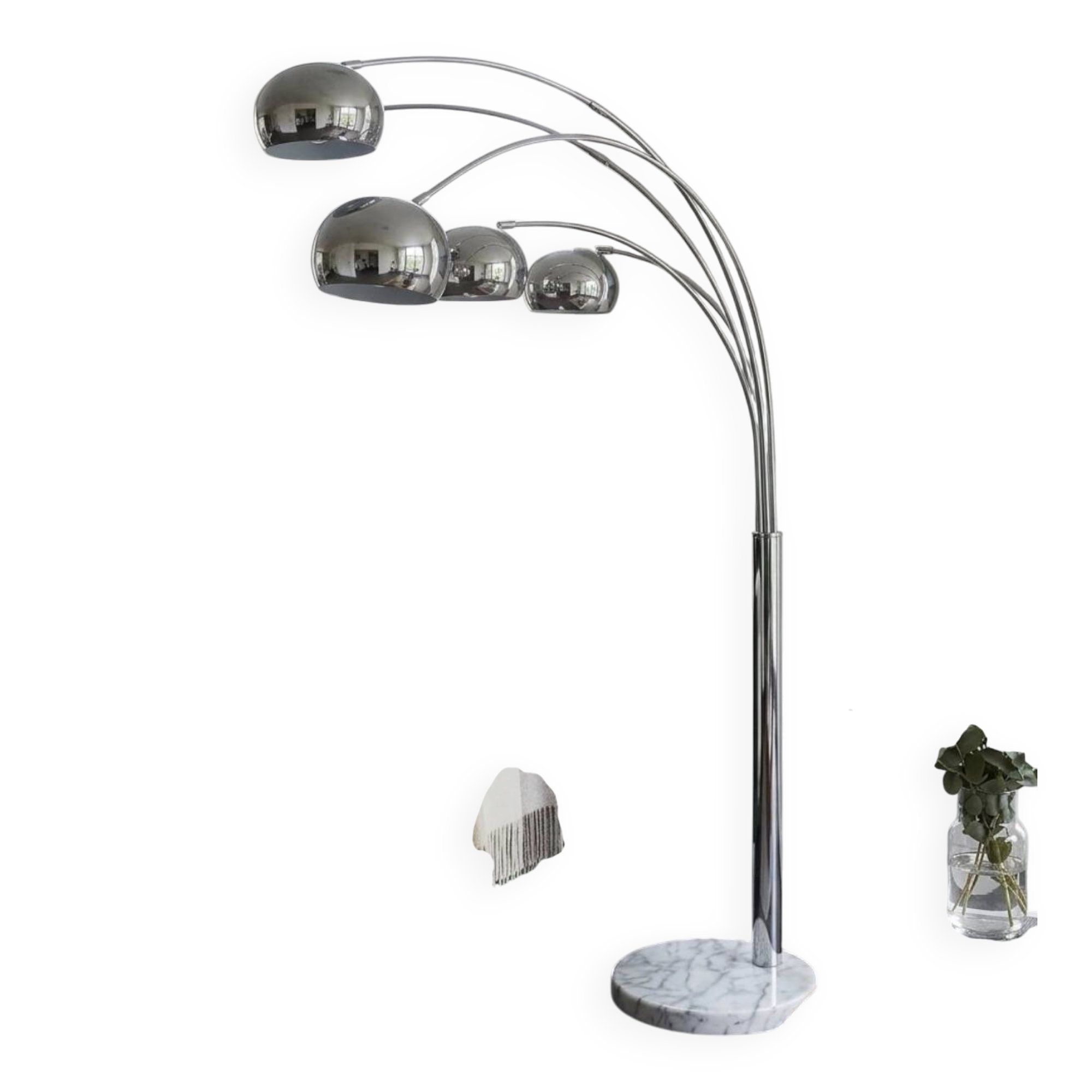 Lampadaire vintage 5 branches style Space âge chrome socle en marbre