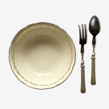 Saladier crème et or en faïence ancienne Villeroy et Boch vaisselle vintage décoration ACC-7104