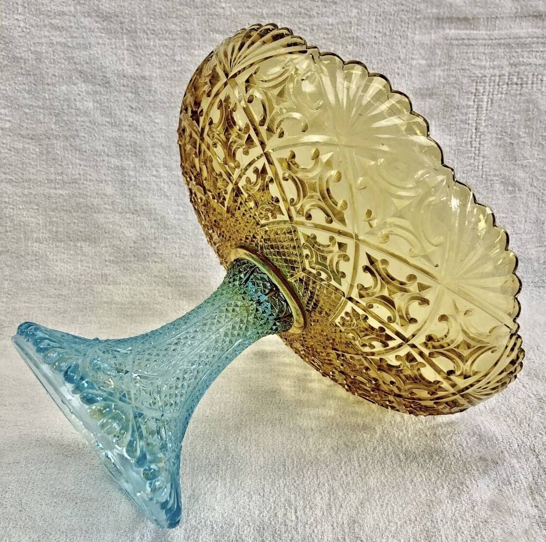 Georges Sand hollow two-tone glass compote bowl signed Portieux