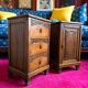Pair of Art Deco bedside tables from 1930 in carved wood and red marble
