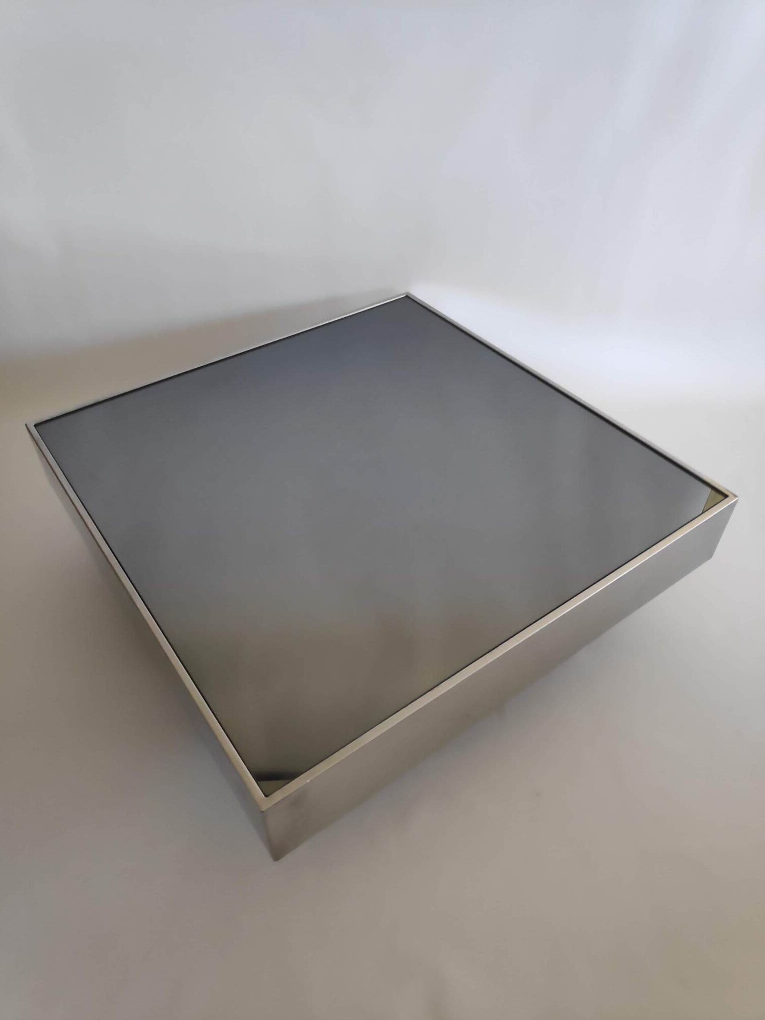 Vintage coffee table in metal and smoked mirror