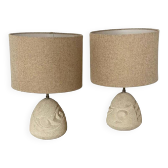 Mid-Century Modern Pair of Stone Lamps, France