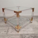 Set de 2 tables basses en verre acrylique et laiton, années 1970
