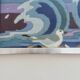 Futuristic tapestry, made of wool, framed, seagulls, ocean, fish, 1970.