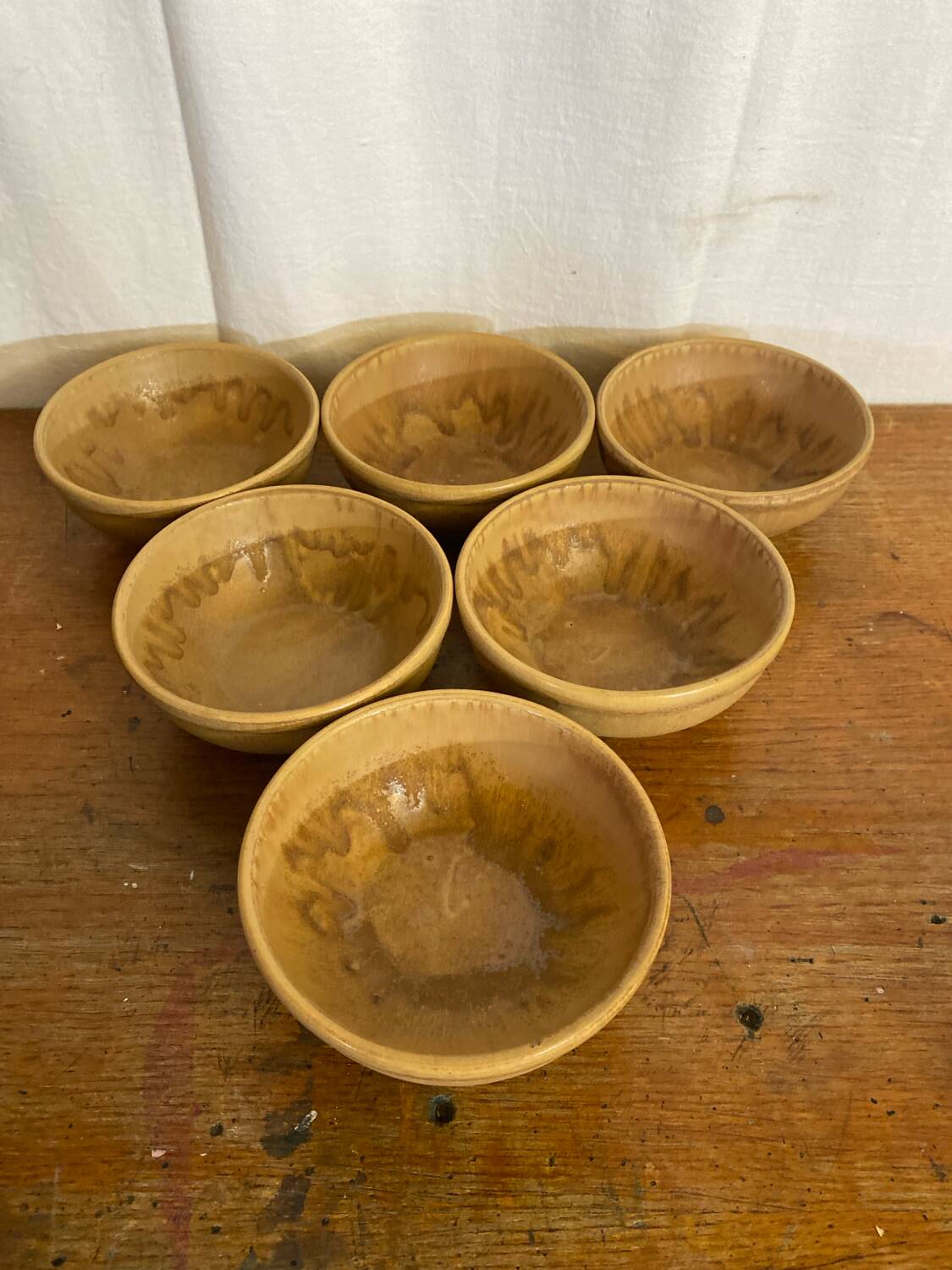 Set of 6 vintage rhodaceram ceramic bowls, beige and brown