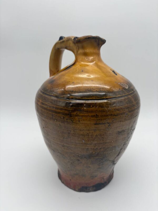 Cruche, pichet en terre cuite vernissée jaune, Espagne, XIXème